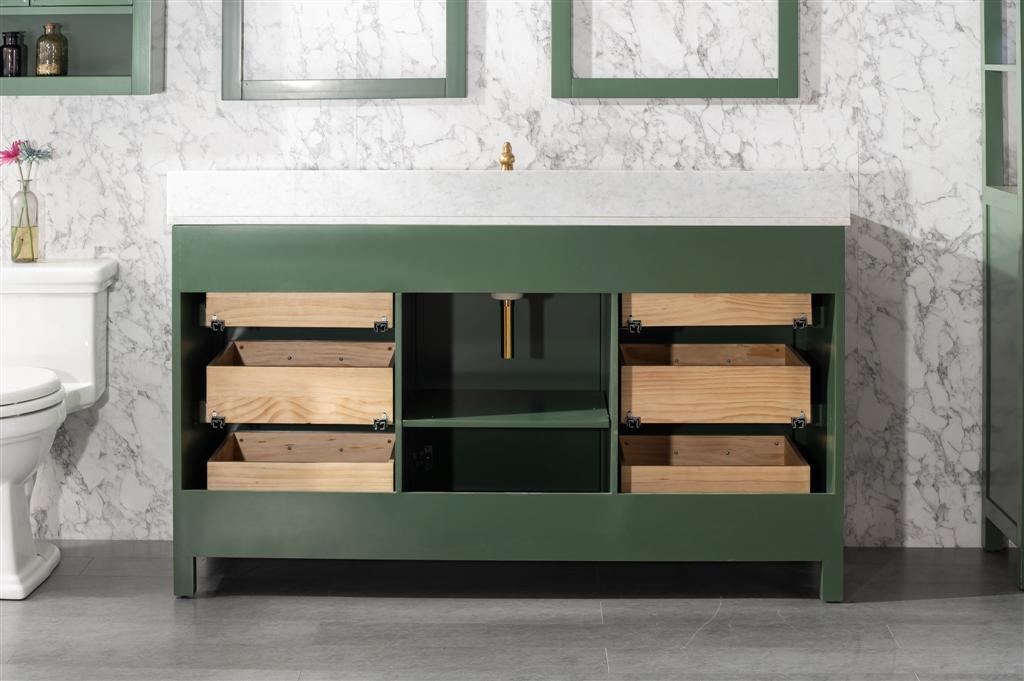 Legion Furniture | 60" Vogue Green Finish Single Sink Vanity Cabinet With Carrara White Top | WLF2160S-VG Legion Furniture Legion Furniture   