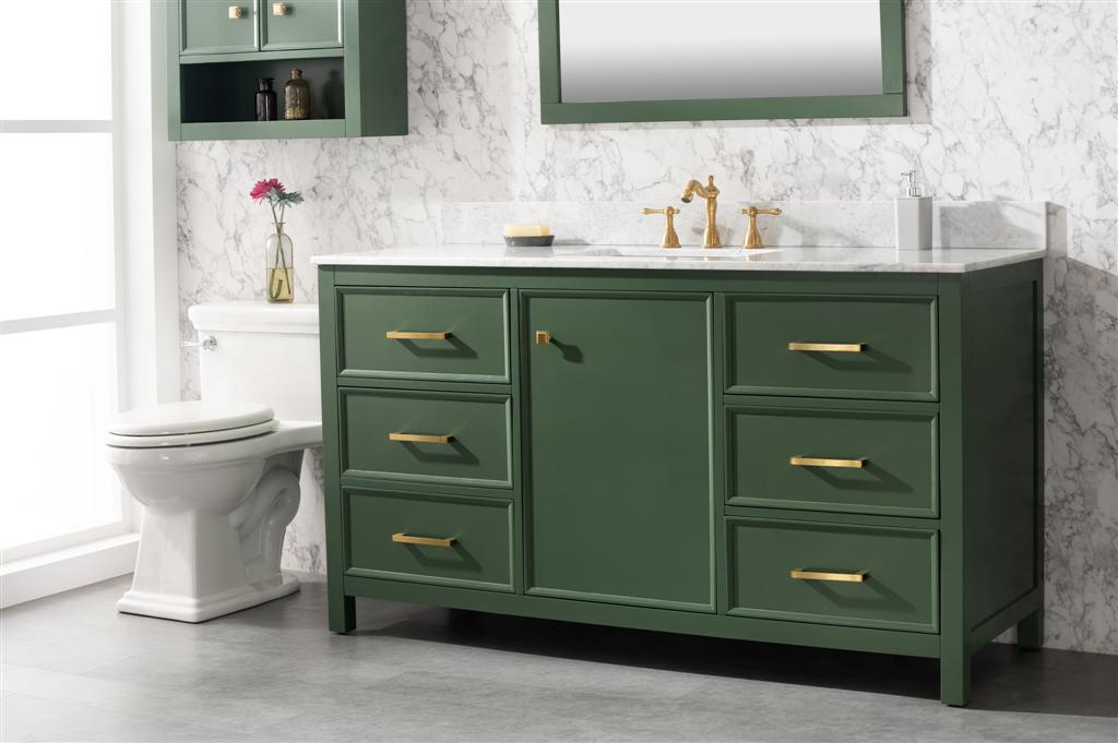 Legion Furniture | 60" Vogue Green Finish Single Sink Vanity Cabinet With Carrara White Top | WLF2160S-VG Legion Furniture Legion Furniture   