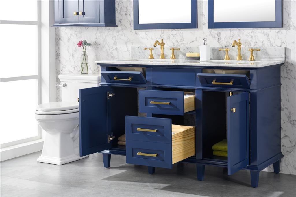 Legion Furniture | 54" Blue Finish Double Sink Vanity Cabinet With Carrara White Top | WLF2254-B Legion Furniture Legion Furniture   