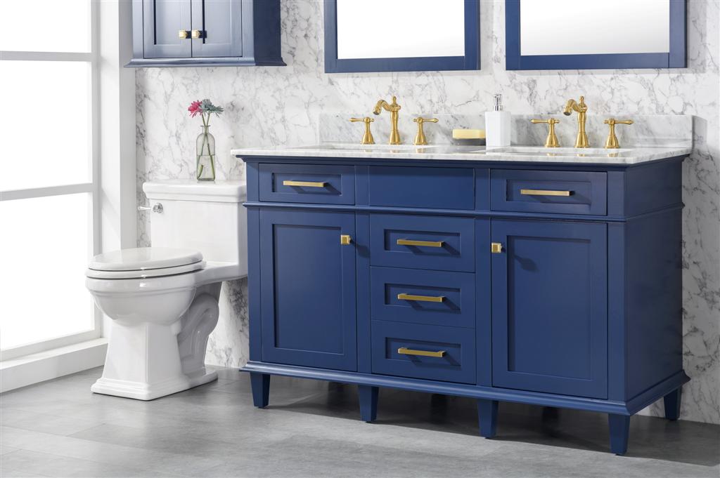 Legion Furniture | 54" Blue Finish Double Sink Vanity Cabinet With Carrara White Top | WLF2254-B Legion Furniture Legion Furniture   