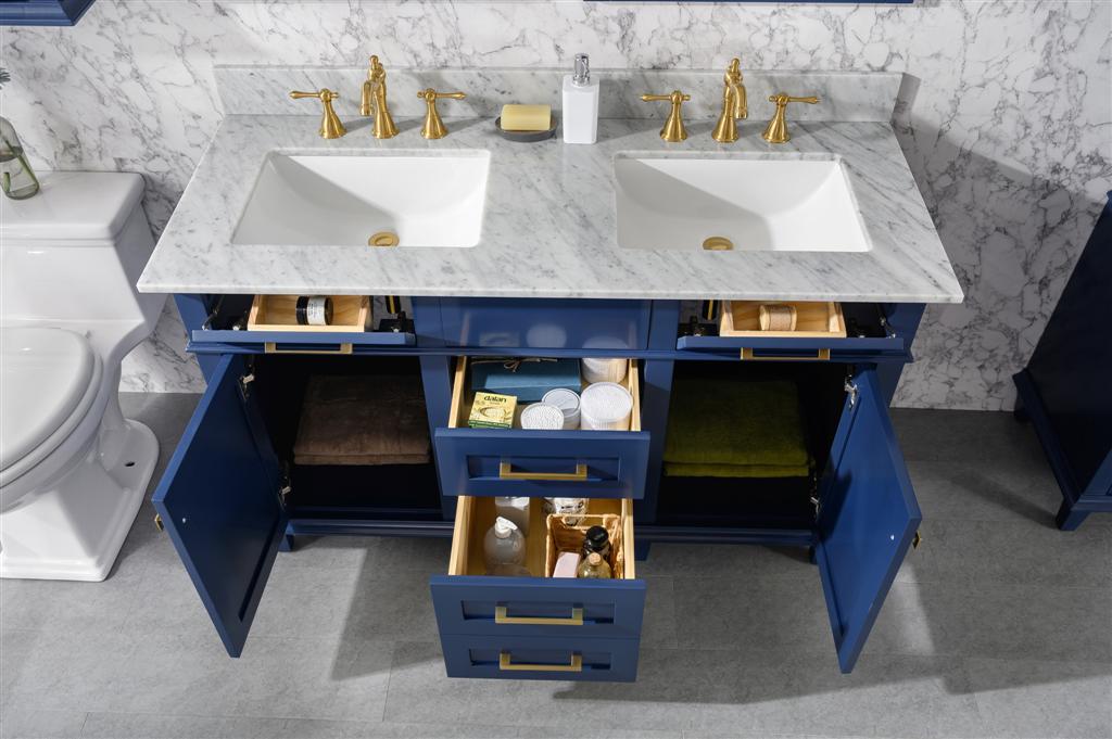 Legion Furniture | 54" Blue Finish Double Sink Vanity Cabinet With Carrara White Top | WLF2254-B Legion Furniture Legion Furniture   