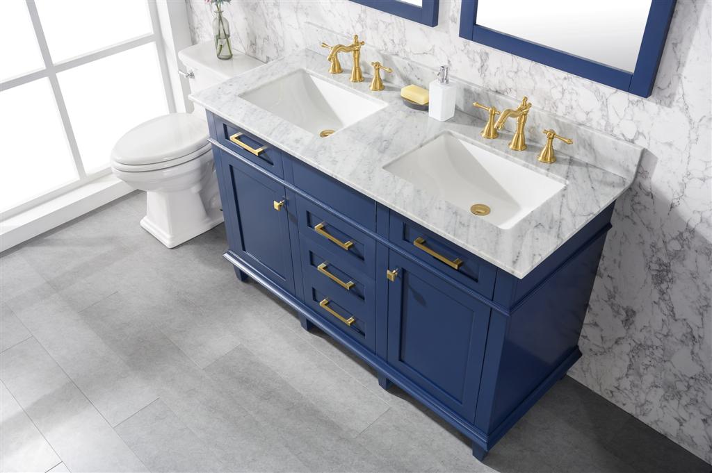 Legion Furniture | 54" Blue Finish Double Sink Vanity Cabinet With Carrara White Top | WLF2254-B Legion Furniture Legion Furniture   