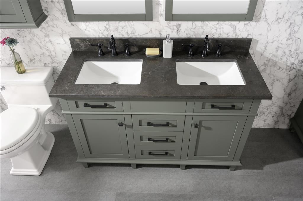 Legion Furniture | 54" Pewter Green Finish Double Sink Vanity Cabinet With Blue Lime Stone Top | WLF2254-PG Legion Furniture Legion Furniture   