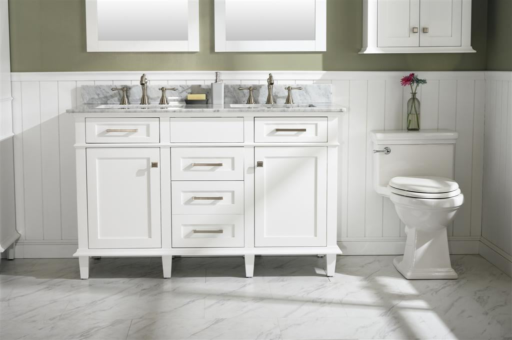 Legion Furniture | 54" White Finish Double Sink Vanity Cabinet With Carrara White Top | WLF2254-W Legion Furniture Legion Furniture   