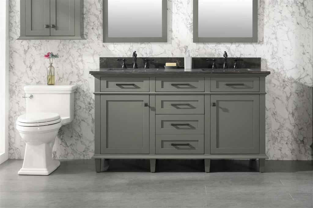 Legion Furniture | 60" Pewter Green Finish Double Sink Vanity Cabinet With Blue Lime Stone Top | WLF2260D-PG Legion Furniture Legion Furniture   