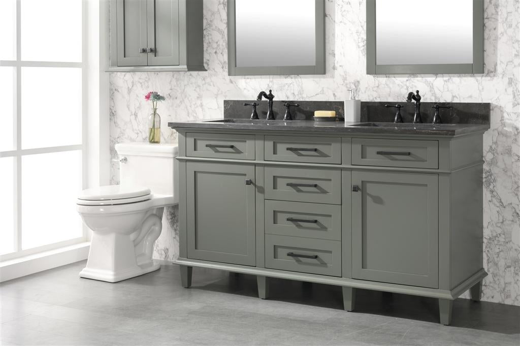 Legion Furniture | 60" Pewter Green Finish Double Sink Vanity Cabinet With Blue Lime Stone Top | WLF2260D-PG Legion Furniture Legion Furniture   