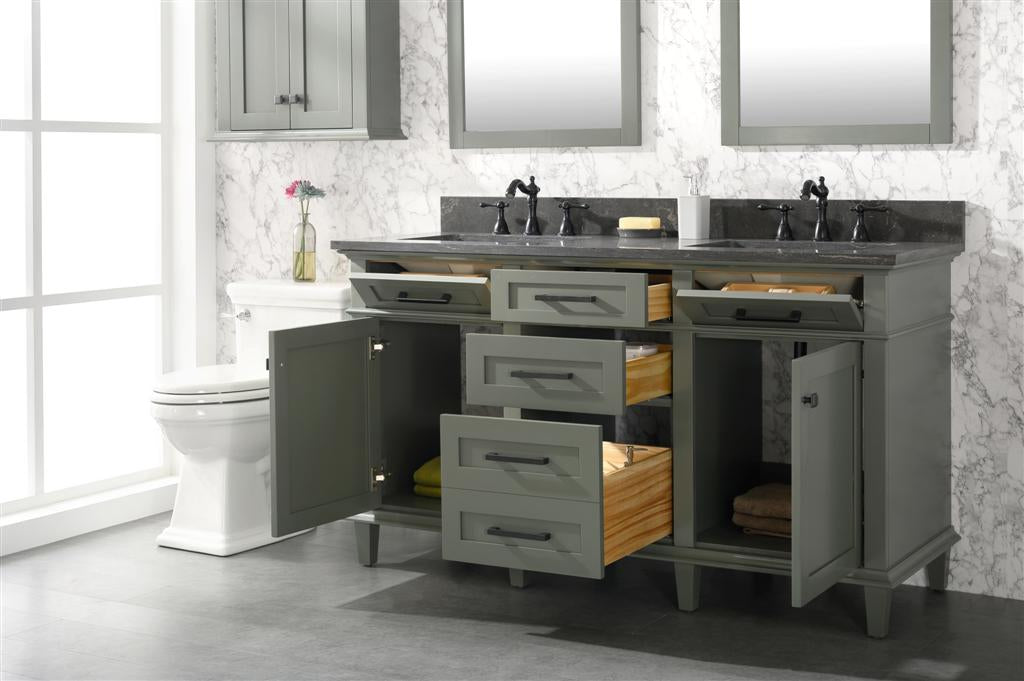 Legion Furniture | 60" Pewter Green Finish Double Sink Vanity Cabinet With Blue Lime Stone Top | WLF2260D-PG Legion Furniture Legion Furniture   