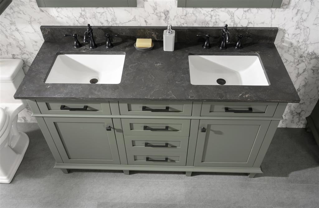 Legion Furniture | 60" Pewter Green Finish Double Sink Vanity Cabinet With Blue Lime Stone Top | WLF2260D-PG Legion Furniture Legion Furniture   