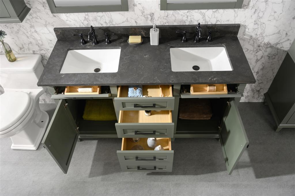 Legion Furniture | 60" Pewter Green Finish Double Sink Vanity Cabinet With Blue Lime Stone Top | WLF2260D-PG Legion Furniture Legion Furniture   