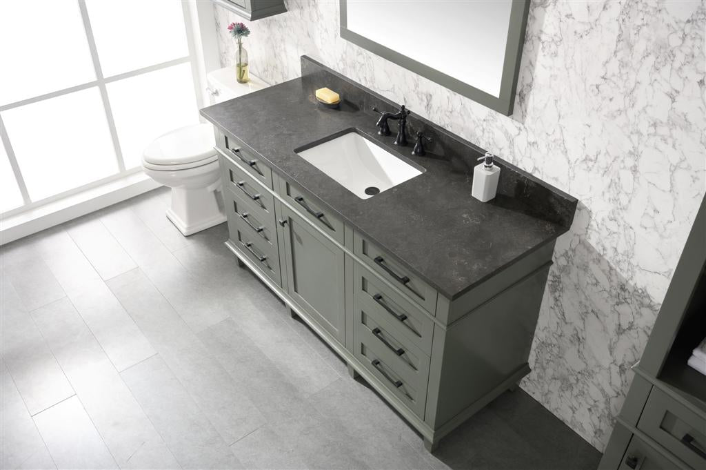 Legion Furniture | 60" Pewter Green Finish Single Sink Vanity Cabinet With Blue Lime Stone Top | WLF2260S-PG Legion Furniture Legion Furniture   