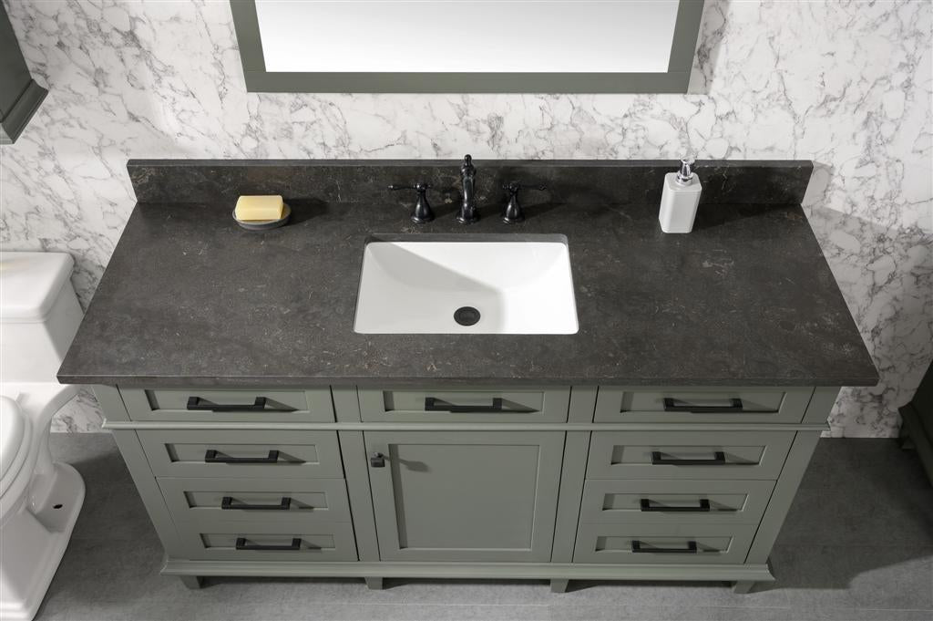 Legion Furniture | 60" Pewter Green Finish Single Sink Vanity Cabinet With Blue Lime Stone Top | WLF2260S-PG Legion Furniture Legion Furniture   