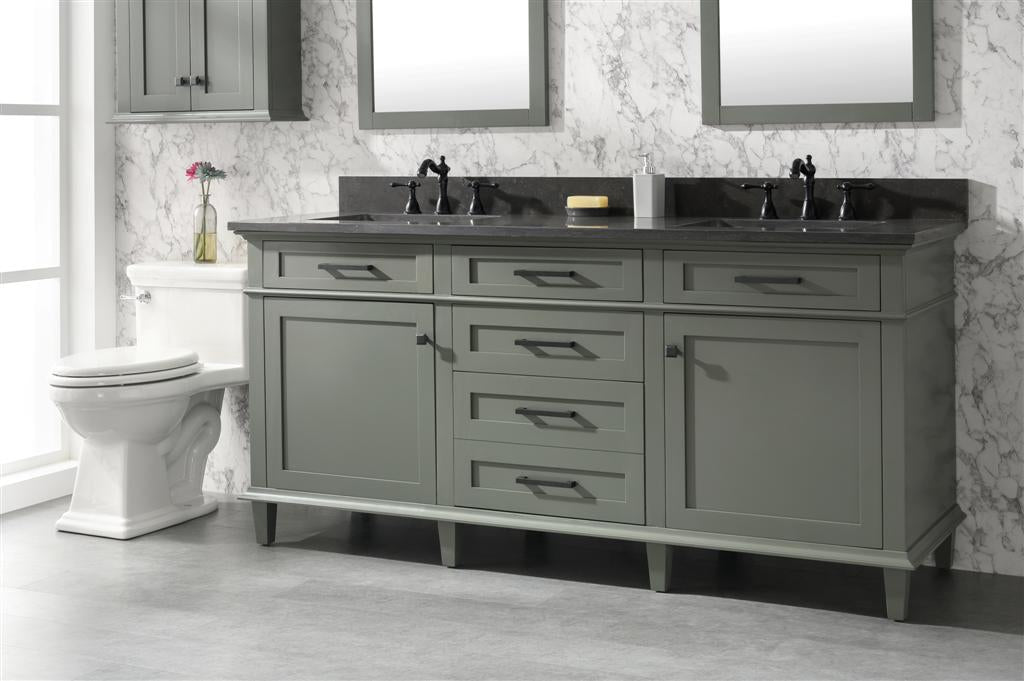 Legion Furniture | 72" Pewter Green Double Single Sink Vanity Cabinet With Blue Lime Stone Top | WLF2272-PG Legion Furniture Legion Furniture   