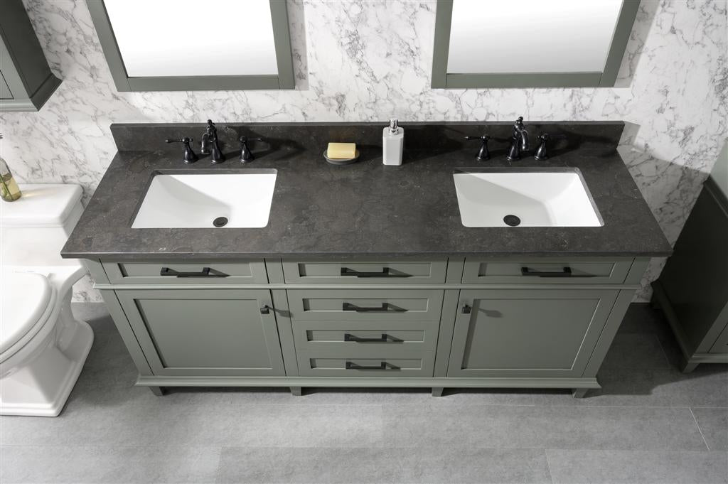 Legion Furniture | 72" Pewter Green Double Single Sink Vanity Cabinet With Blue Lime Stone Top | WLF2272-PG Legion Furniture Legion Furniture   