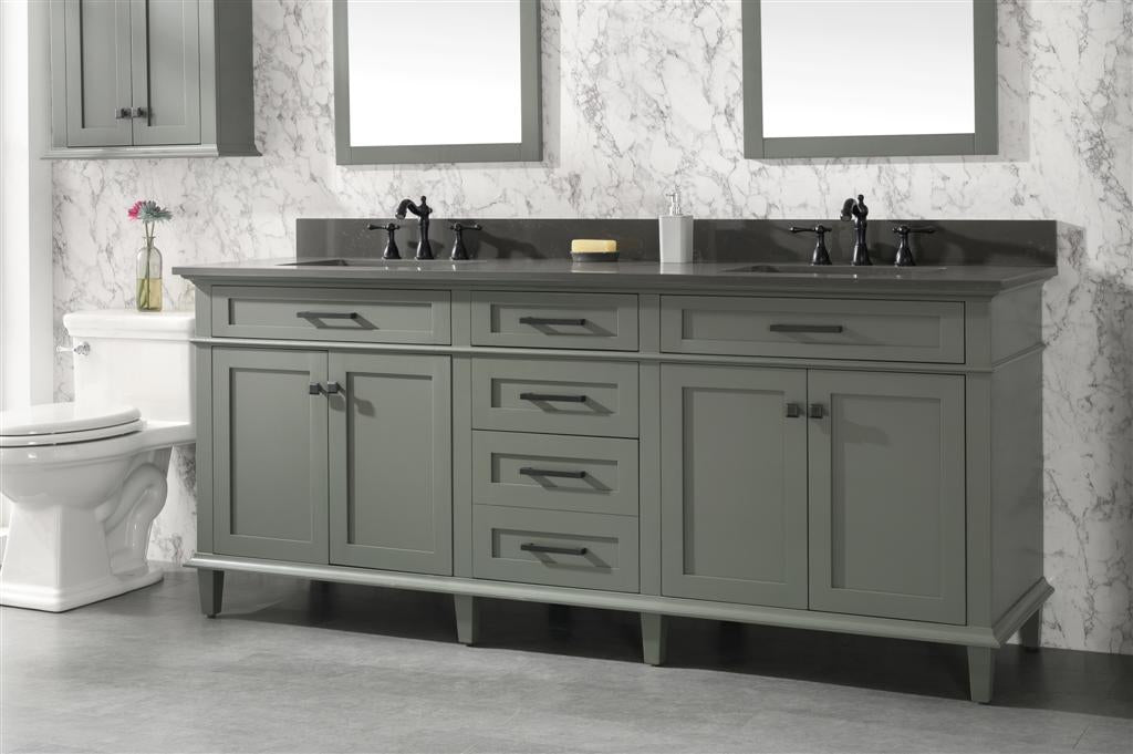 Legion Furniture | 80" Pewter Green Double Single Sink Vanity Cabinet With Blue Lime Stone Quartz Top | WLF2280-PG Legion Furniture Legion Furniture   