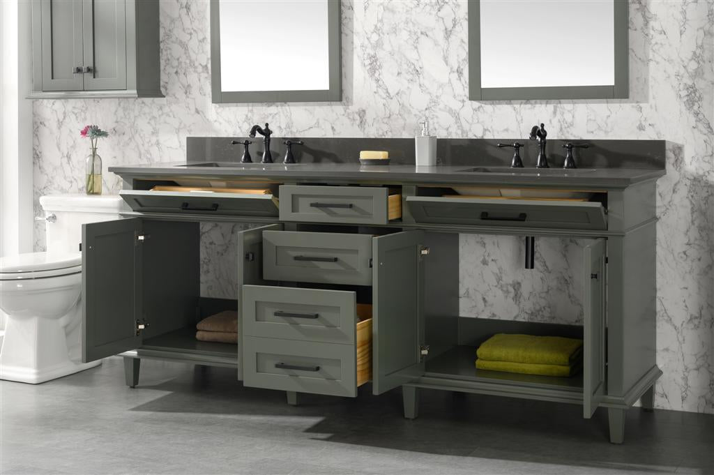 Legion Furniture | 80" Pewter Green Double Single Sink Vanity Cabinet With Blue Lime Stone Quartz Top | WLF2280-PG Legion Furniture Legion Furniture   