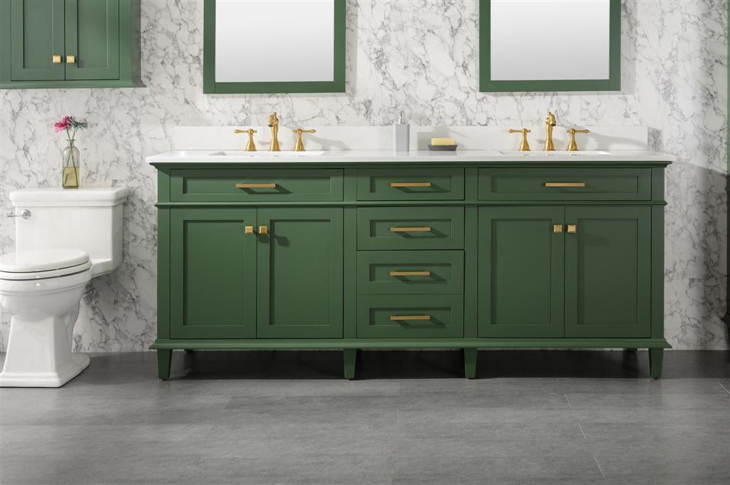 Legion Furniture | 80" Vogue Green Double Single Sink Vanity Cabinet With Carrara White Quartz Top | WLF2280-VG Legion Furniture Legion Furniture   