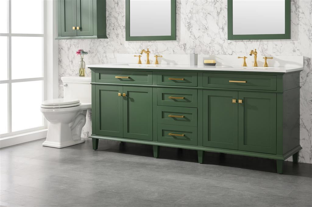 Legion Furniture | 80" Vogue Green Double Single Sink Vanity Cabinet With Carrara White Quartz Top | WLF2280-VG Legion Furniture Legion Furniture   