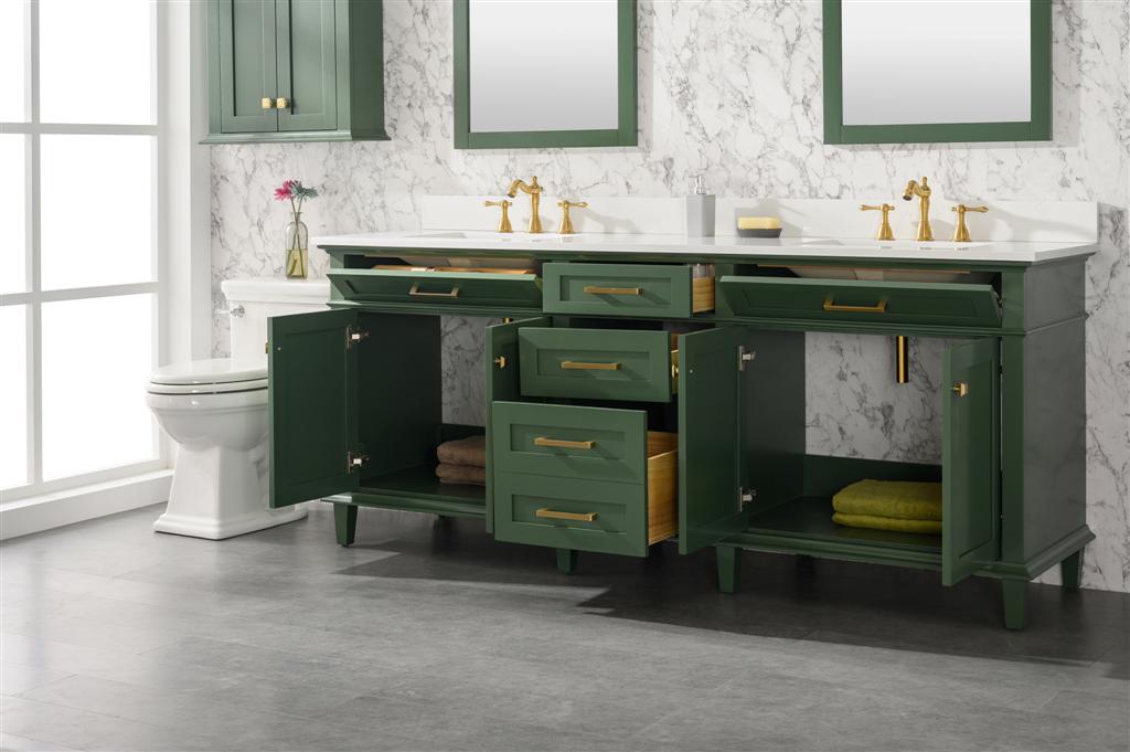 Legion Furniture | 80" Vogue Green Double Single Sink Vanity Cabinet With Carrara White Quartz Top | WLF2280-VG Legion Furniture Legion Furniture   