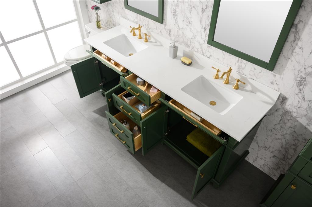 Legion Furniture | 80" Vogue Green Double Single Sink Vanity Cabinet With Carrara White Quartz Top | WLF2280-VG Legion Furniture Legion Furniture   