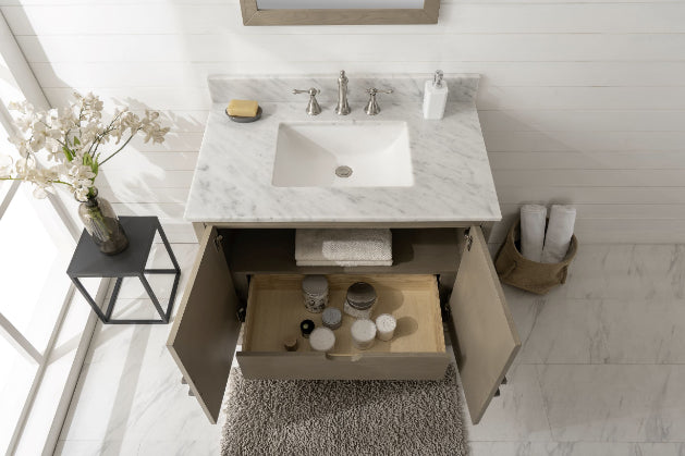 Legion Furniture | 36" Antique Gray Oak  Vanity With Carrara White Top | WLF7040-36-AGO-CW Legion Furniture Legion Furniture   