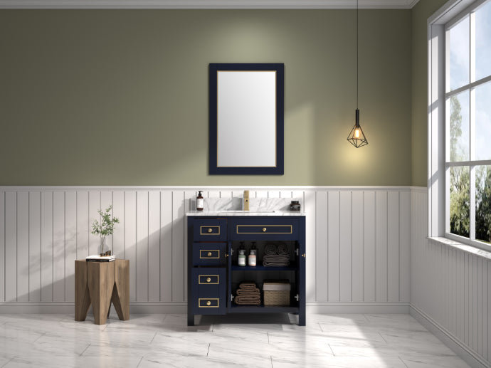 Legion Furniture | 36" Blue Finish Sink Vanity Cabinet With Carrara White Top | WV2236-B Legion Furniture Legion Furniture   