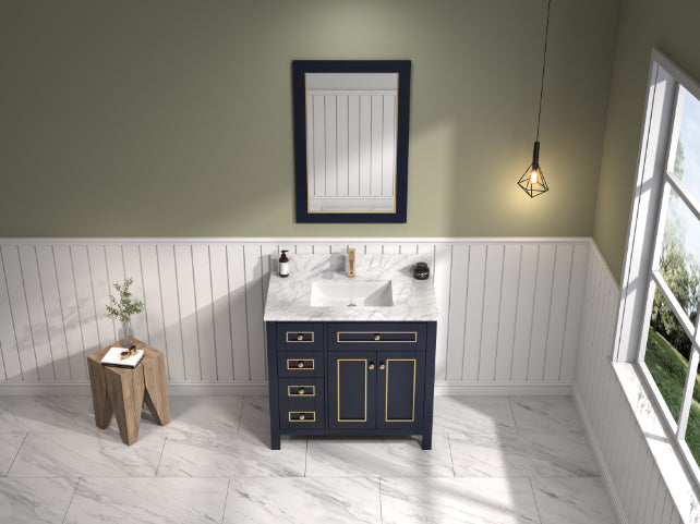 Legion Furniture | 36" Blue Finish Sink Vanity Cabinet With Carrara White Top | WV2236-B Legion Furniture Legion Furniture   