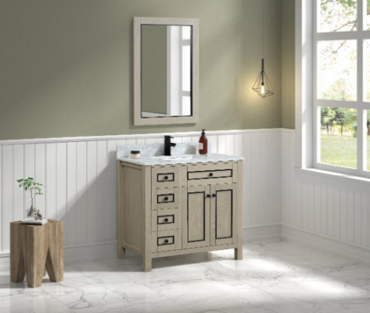 Legion Furniture | 36" Light Oak Finish Sink Vanity Cabinet With Carrara White Top | WV2236-O Legion Furniture Legion Furniture   