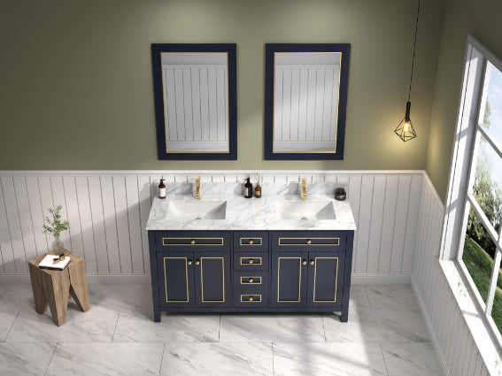 Legion Furniture | 60" Blue Finish Sink Vanity Cabinet With Carrara White Top | WV2260-B Legion Furniture Legion Furniture   