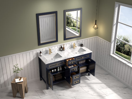 Legion Furniture | 60" Blue Finish Sink Vanity Cabinet With Carrara White Top | WV2260-B Legion Furniture Legion Furniture   