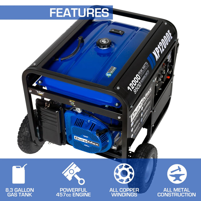 DuroMax | XP12000E Gas Powered Portable Generator | 12,000-Watt/9,500-Watt 457cc Electric Start DuroMax - Generator DuroMax   