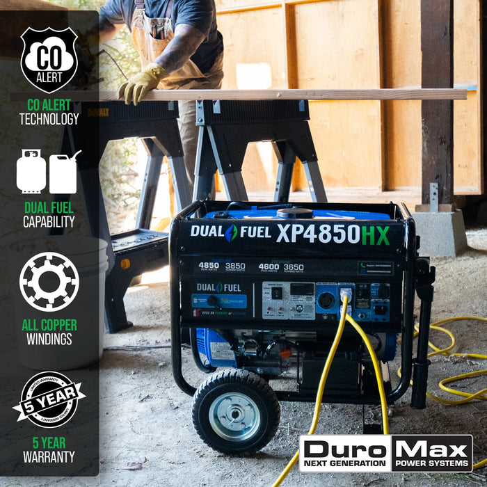 DuroMax | XP4850HX Dual Fuel Portable Generator with CO Alert | 4,850-Watt/3,850-Watt 210cc Electric Start DuroMax - Generator DuroMax   