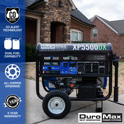 DuroMax | XP5500DX Dual Fuel Portable Generator w/ CO Alert | 5,500-Watt/4,500-Watt 224cc Electric Start DuroMax - Generator DuroMax   