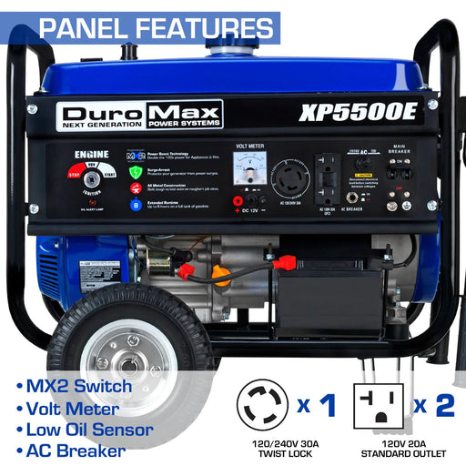 DuroMax | XP5500E Gas Powered Portable Generator | 5,500-Watt/4,500-Watt 224cc Electric Start DuroMax - Generator DuroMax   