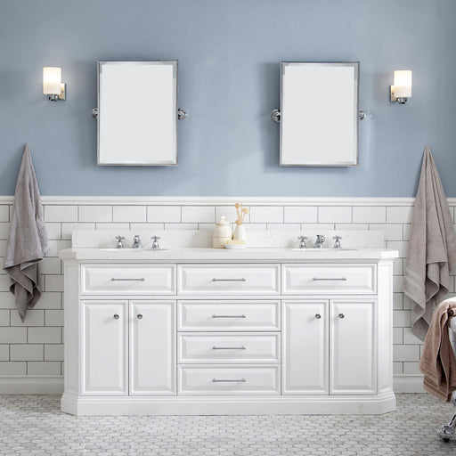 Water Creation | Palace 72" Quartz Carrara Pure White Bathroom Vanity Set With Hardware in Chrome Finish Water Creation - Vanity Water Creation   
