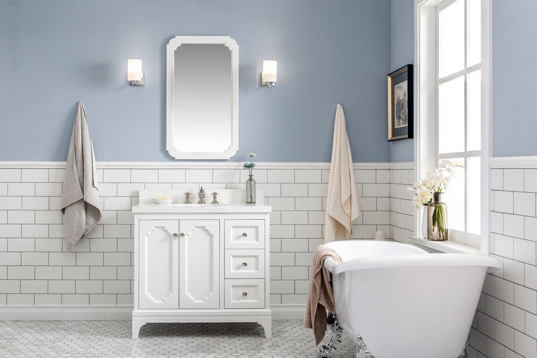 Water Creation | Queen 36" Single Sink Quartz Carrara Vanity In Pure White Water Creation - Vanity Water Creation   