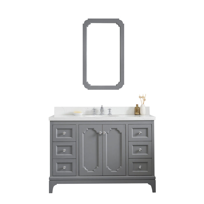 Water Creation | Queen 48" Single Sink Quartz Carrara Vanity In Cashmere Grey Water Creation - Vanity Water Creation 21" Rectangular Mirror Waterfall Faucet 