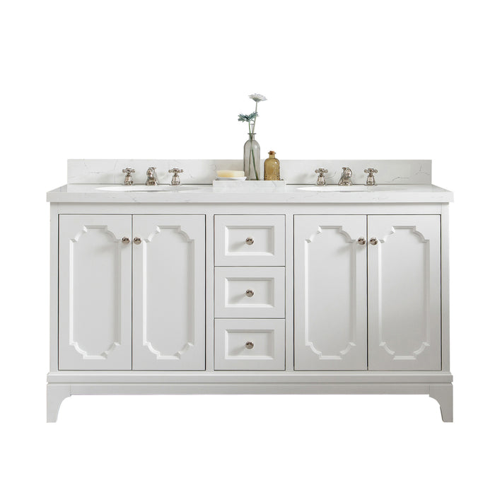 Water Creation | Queen 60" Double Sink Quartz Carrara Vanity In Pure White Water Creation - Vanity Water Creation No Mirror No Faucet 