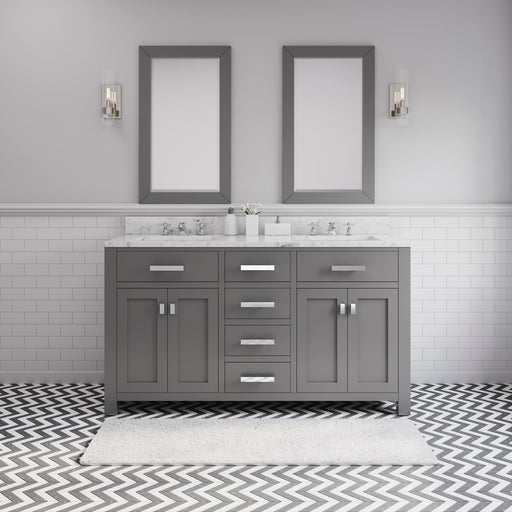 Water Creation | Madison 60" Cashmere Grey Double Sink Bathroom Vanity Water Creation - Vanity Water Creation 21" Rectangular Mirror No Faucet 
