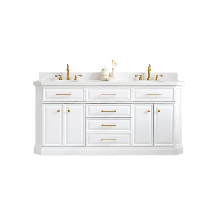 Water Creation | Palace 72" Quartz Carrara Pure White Bathroom Vanity Set With Hardware in Satin Gold Finish And Only Mirrors in Chrome Finish Water Creation - Vanity Water Creation No Mirror Hook Spout Faucet 