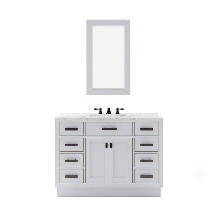 Water Creation | Hartford 48" Single Sink Carrara White Marble Countertop Bath Vanity in Pure White Water Creation - Vanity Water Creation 24" Rectangular Mirror No Faucet 