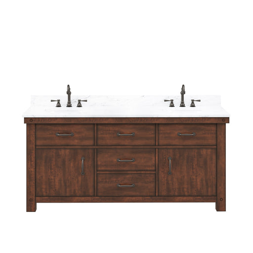 Water Creation | Aberdeen 72" Double Sink Carrara White Marble Countertop Vanity in Rustic Sierra Water Creation - Vanity Water Creation No Mirror No Faucet 