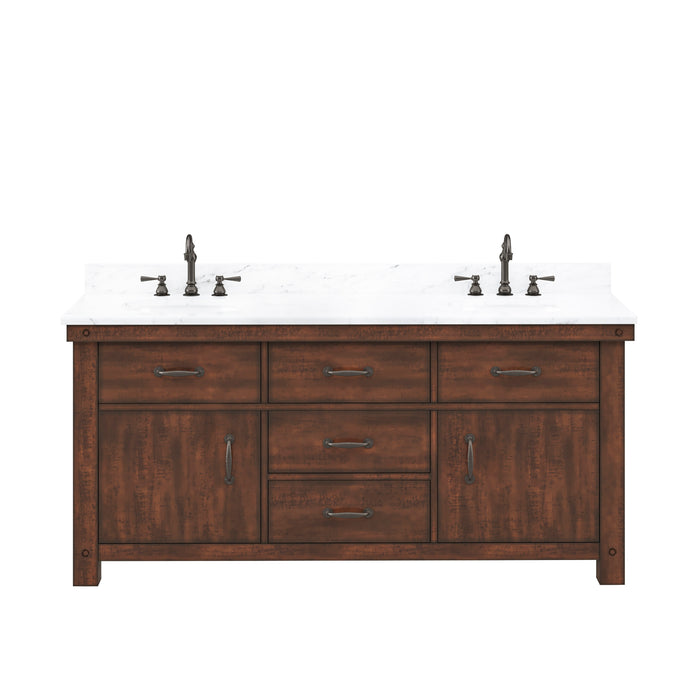 Water Creation | Aberdeen 72" Double Sink Carrara White Marble Countertop Vanity in Rustic Sierra Water Creation - Vanity Water Creation No Mirror No Faucet 