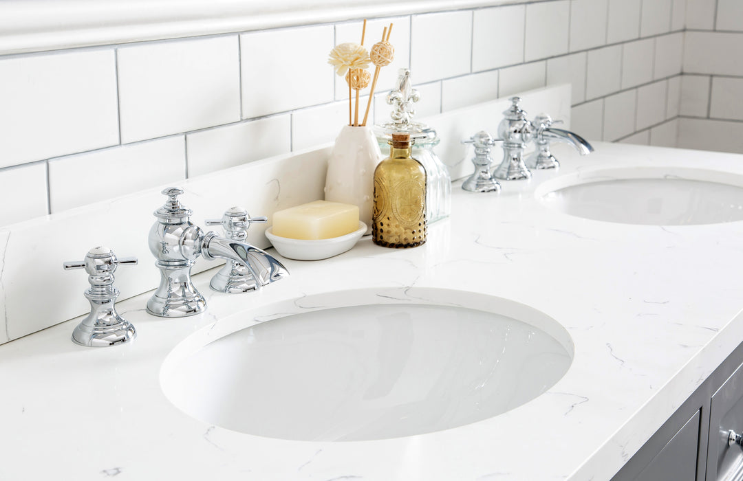 Water Creation | Queen 60" Double Sink Quartz Carrara Vanity In Cashmere Grey Water Creation - Vanity Water Creation   