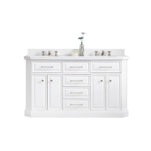 Water Creation | Palace 60" Quartz Carrara Pure White Bathroom Vanity Set With Hardware in Polished Nickel (PVD) Finish Water Creation - Vanity Water Creation No Mirror No Faucet 