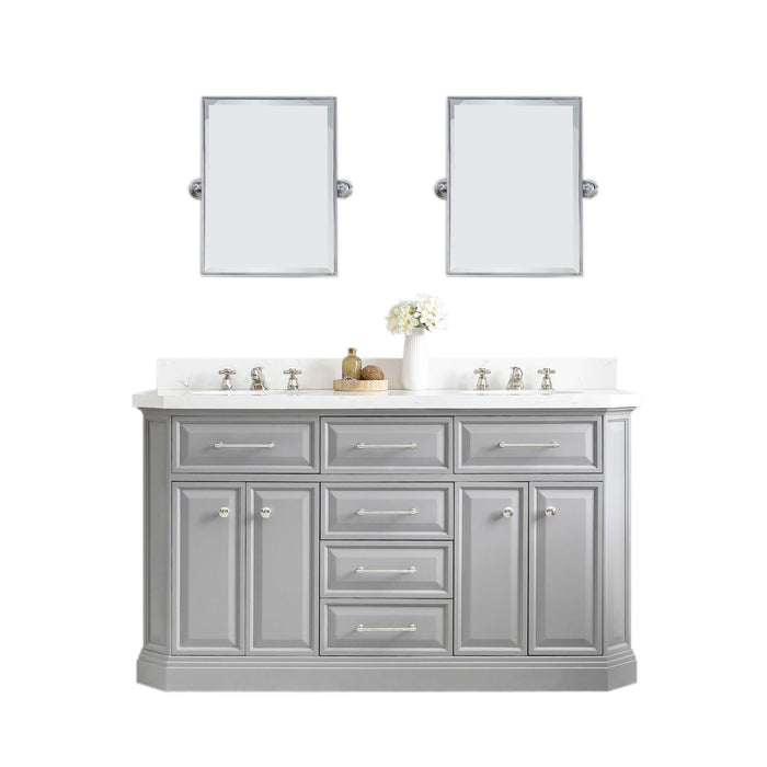 Water Creation | Palace 60" Quartz Carrara Cashmere Grey Bathroom Vanity Set With Hardware in Polished Nickel (PVD) Finish Water Creation - Vanity Water Creation   