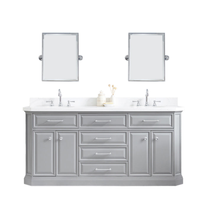 Water Creation | Palace 72" Quartz Carrara Cashmere Grey Bathroom Vanity Set With Hardware in Chrome Finish Water Creation - Vanity Water Creation No Mirror Hook Spout Faucet 