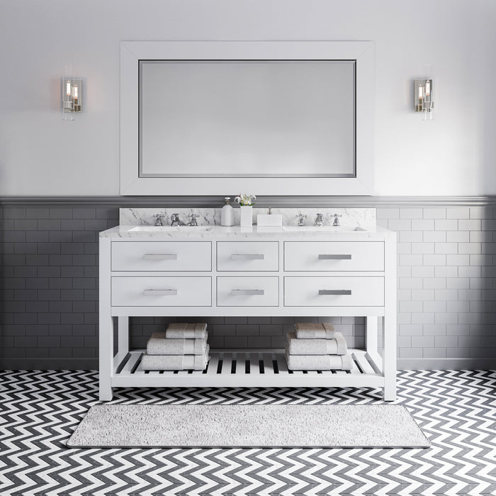 Water Creation | Madalyn 60" Pure White Double Sink Bathroom Vanity Water Creation - Vanity Water Creation 60" Rectangular Mirror No Faucet 