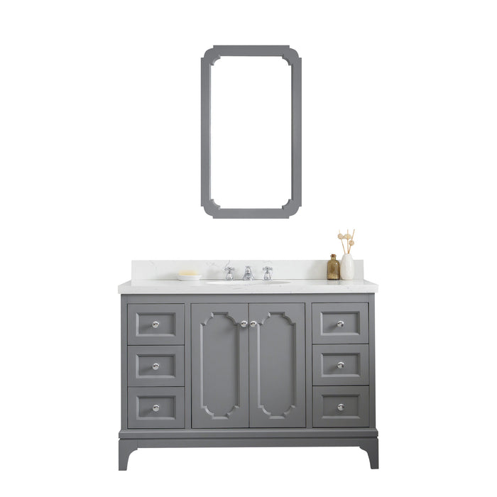 Water Creation | Queen 48" Single Sink Quartz Carrara Vanity In Cashmere Grey Water Creation - Vanity Water Creation 21" Rectangular Mirror Widespread Lavatory Faucet 