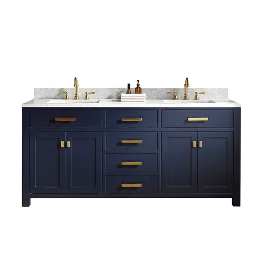 Water Creation | Madison 72" Double Sink Carrara White Marble Vanity In Monarch Blue Water Creation - Vanity Water Creation No Mirror No Faucet 