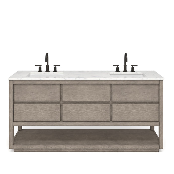 Water Creation | Oakman 72" Double Sink Carrara White Marble Countertop Bath Vanity in Grey Oak Water Creation - Vanity Water Creation No Mirror No Faucet 